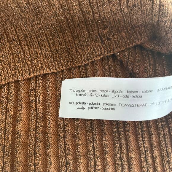 Zara Brown Sparkly Striped Ribbed Knit Long Sleeve Crewneck Sweater Size Medium - Picture 7 of 8